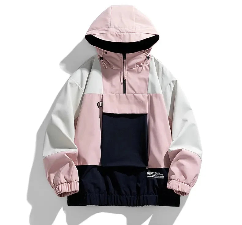 Color Block Windbreaker Hoodie Pink, XL - Streetwear Hoodie - Slick Street