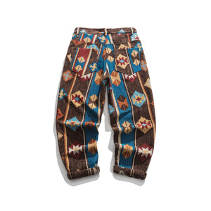 Geometric Retro Ethnic Style Pants , - Streetwear Pants - Slick Street