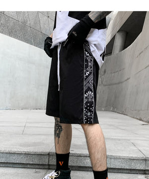 Black Paisley Bandana Pattern Shorts , - Streetwear Shorts - Slick Street