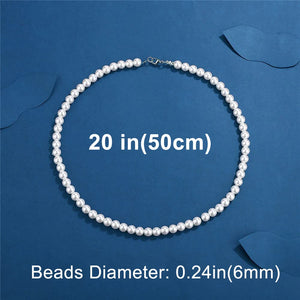 White Pearl Necklace 6mm-20 inch (50cm), - Streetwear Necklace - Slick Street