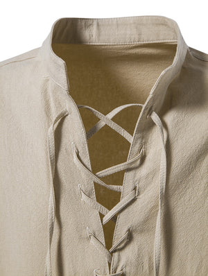 V Placket Lattice Lacing Style T-Shirt , - Streetwear T-Shirts - Slick Street