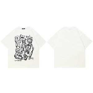 Y2K Anime Aesthetic Cartoon Pullover T-Shirt White, S - Streetwear T-Shirts - Slick Street