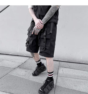 Darkwear Multiple Cargo Buckles Pockets Shorts , - Streetwear Shorts - Slick Street