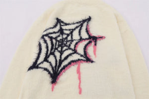Star Spider Web Knitted Sweater , - Streetwear Sweater - Slick Street