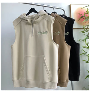 Workout Sleeveless Half-Zip Style Hoodie , - Streetwear Hoodie - Slick Street