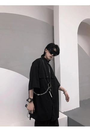 Elegant TA Buckles Chain Shirt And Shorts Set , - Streetwear T-Shirts - Slick Street