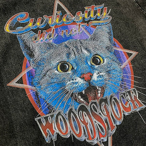 Curiosity Did Not Woodstock Star Cat T-Shirt , - Streetwear T-Shirts - Slick Street