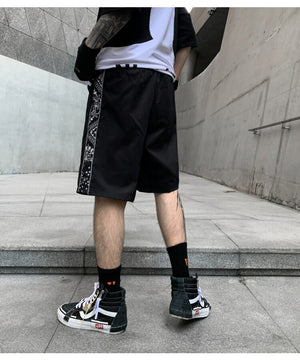 Black Paisley Bandana Pattern Shorts , - Streetwear Shorts - Slick Street