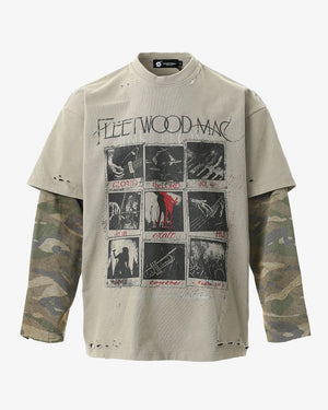 Fleetwood Mac Camo Long Sleeve T-Shirt Gray, S - Streetwear T-Shirts - Slick Street