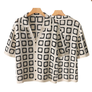 V-Neck Knitted Short Sleeve Shirt , - Streetwear Shirt - Slick Street