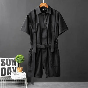 Shadow Knee Length Black Jumpsuit Black, M - Streetwear Jumpsuit - Slick Street