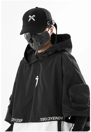 Black Shawl Style Short Sleeve Top Hoodie , - Streetwear Hoodie - Slick Street