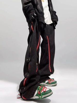 Red Striped Baggy Jeans , - Streetwear Jeans - Slick Street