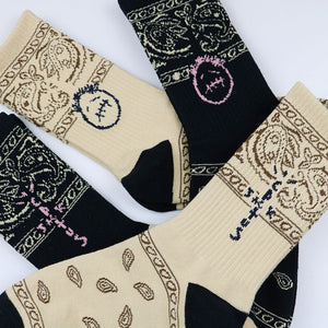 Cactus Jack Bandana Pattern Crew Socks , - Streetwear Socks - Slick Street