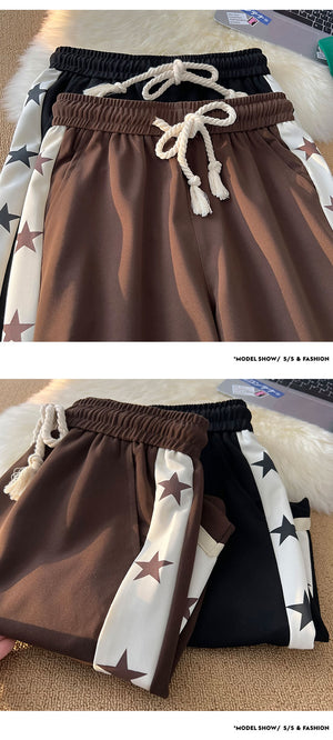 B Letter Drawstring Stars Patchwork Shorts , - Streetwear Shorts - Slick Street