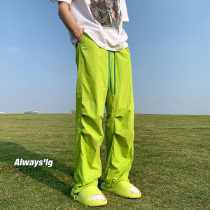 Solid Color Oversized Cargo Pants Green, M - Streetwear Pants - Slick Street