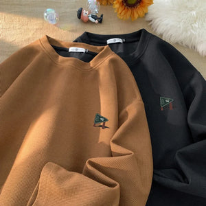 Drawstring Waffle Long Sleeve Pullover Shirt , - Streetwear Sweatshirts - Slick Street