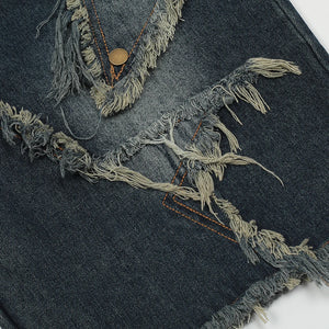 Blue Denim Tassel Star Shorts , - Streetwear Shorts - Slick Street