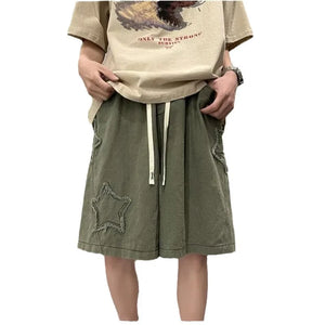 Pentagram Star Embroider Shorts , - Streetwear Shorts - Slick Street