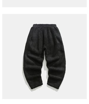 Solid Color Drawstring Fleece Pants , - Streetwear Pant - Slick Street