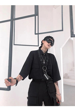 Elegant TA Buckles Chain Shirt And Shorts Set , - Streetwear T-Shirts - Slick Street