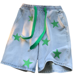 Five-point Star Patchwork Elastic Waist Shorts , - Streetwear Shorts - Slick Street