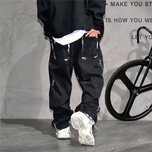 Ebony Black Splash Paint Style Pants , - Streetwear Pants - Slick Street