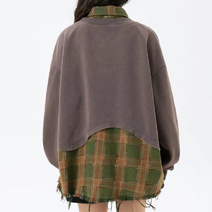 SP Two Pieces Plaid Pullover Sweatshirt , - Streetwear Sweatshirts - Slick Street