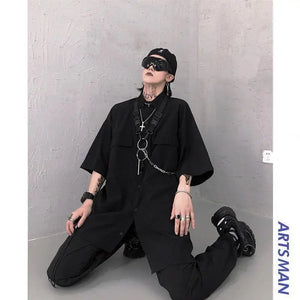 Elegant TA Buckles Chain Shirt And Shorts Set , - Streetwear T-Shirts - Slick Street