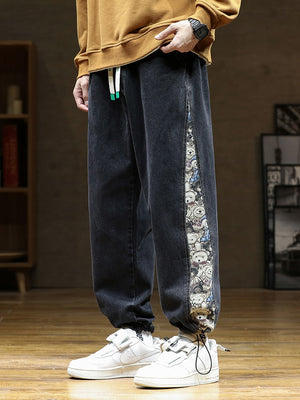 Designer Bear Patchwork Denim Pants , - Streetwear Pants - Slick Street
