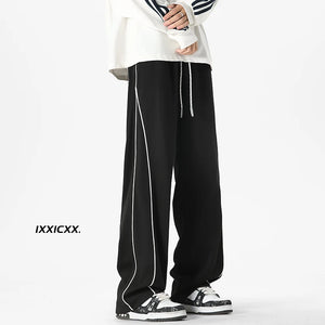 White Stripe Piping Loose Joggers XS, Black - Streetwear Joggers - Slick Street