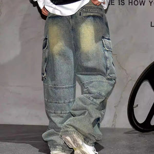 Distressed Denim Cargo Pants , - Streetwear - Slick Street