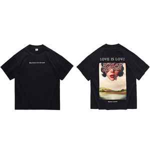 LOVE IS LOVE Butterfly Girl Graphic T-Shirt Black, S - Streetwear T-Shirts - Slick Street