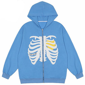 VERBLEE Rib Cage Graphic Zipper Hoodie ,  - Streetwear Hoodie - Slick Street