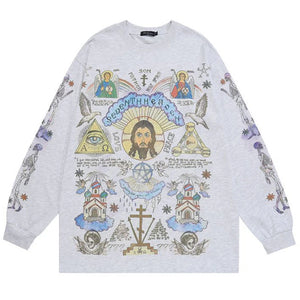 Seventh Heaven Cross Pullover Sweatshirt Gray, M - Streetwear Sweatshirts - Slick Street
