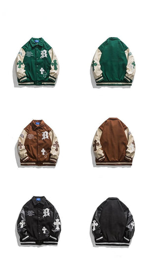 Crucifix Sign Patchwork Raglan Sleeves jacket , - Streetwear Jacket - Slick Street