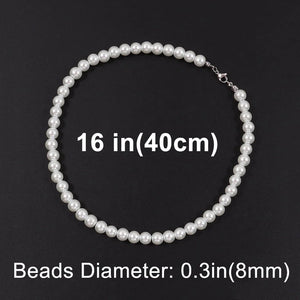 White Pearl Necklace 8mm-16 inch (40cm), - Streetwear Necklace - Slick Street
