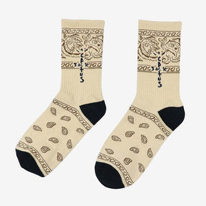 Cactus Jack Bandana Pattern Crew Socks Beige-Letter, One Size - Streetwear Socks - Slick Street