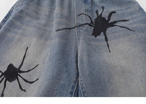 Tarantula Spider Graphic Denim Shorts , - Streetwear Shorts - Slick Street
