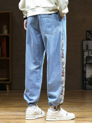 Designer Bear Patchwork Denim Pants , - Streetwear Pants - Slick Street
