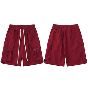 Cargo Track Multi Pockets Shorts Red, S - Streetwear Shorts - Slick Street