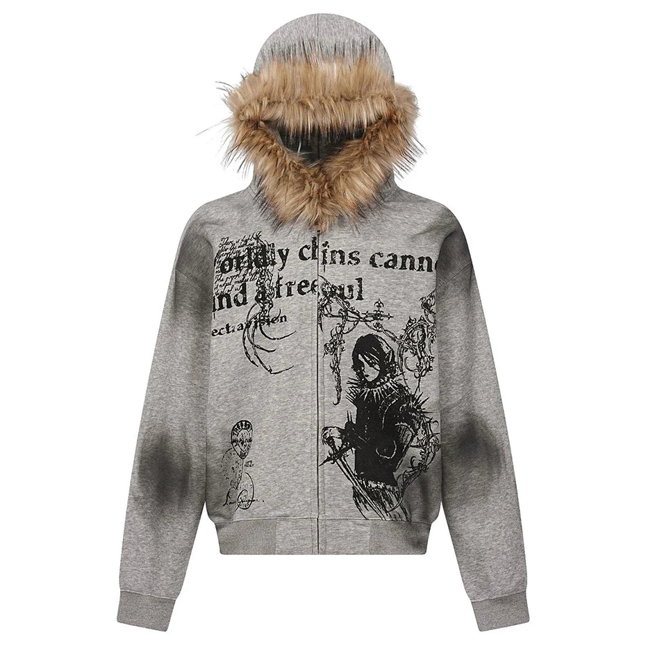 Fur Collar Anime Zipper Hoodie – Slick Street