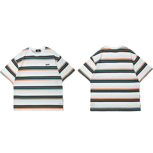 Varied Color Striped Pullover T-Shirt , - Streetwear T-Shirts - Slick Street