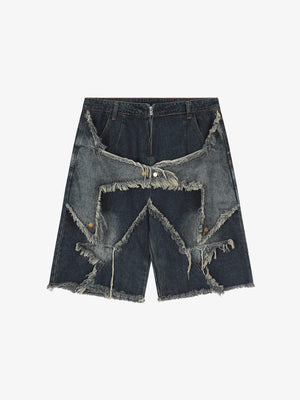 Blue Denim Tassel Star Shorts Blue, S - Streetwear Shorts - Slick Street