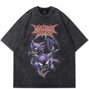 Y2K Black Color Devil Theme T-Shirt , - Streetwear T-Shirts - Slick Street