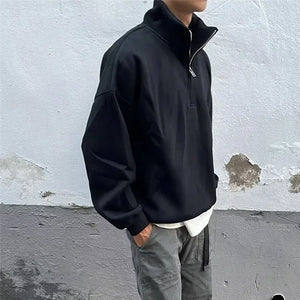 Half Zipper With Stand Collar Sweater , - Streetwear Sweater - Slick Street
