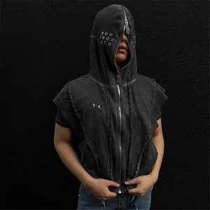 Punk Rock Gothic Ripped Style Sleeveless Hoodie , - Streetwear Hoodie - Slick Street