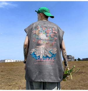 SAKURAS Colorful Scenery Painting T-Shirt , - Streetwear T-Shirts - Slick Street