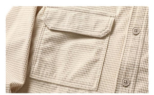 Corduroy Waffle Plaid Semi Collar Overshirt , - Streetwear Tops - Slick Street