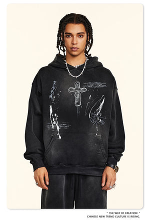 Crucifix Cross Graphic Pullover Hoodie , - Streetwear Hoodie - Slick Street